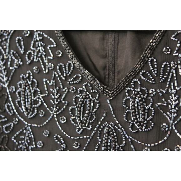 Vintage Papell Boutique Evening Black Intricately Beaded Zip Up Silk Blouse Sz M - Picture 4 of 7